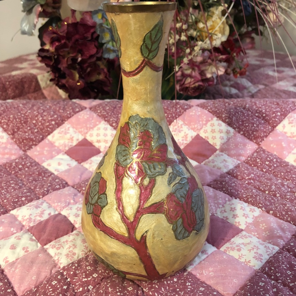 Hand painted solid Brass Vase - Picture 1 of 2